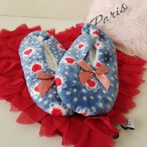 Cute Fuzzy Comfy Baby Blue Slippers with pink Hearts